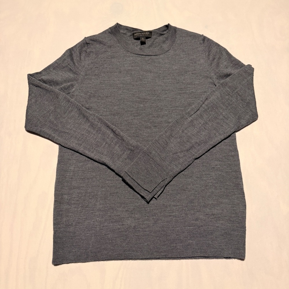 Banana Republic Sweater Womens S Gray 100% Merino Wool Crew Neck Fine Knit